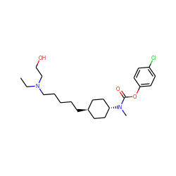 CCN(CCO)CCCCC[C@H]1CC[C@H](N(C)C(=O)Oc2ccc(Cl)cc2)CC1 ZINC000253664580