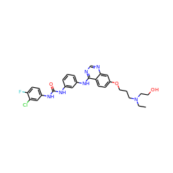 CCN(CCO)CCCOc1ccc2c(Nc3cccc(NC(=O)Nc4ccc(F)c(Cl)c4)c3)ncnc2c1 ZINC000103297196