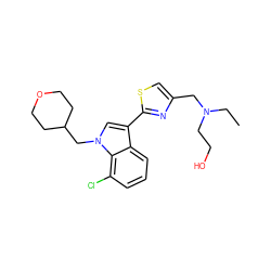 CCN(CCO)Cc1csc(-c2cn(CC3CCOCC3)c3c(Cl)cccc23)n1 ZINC000071318941