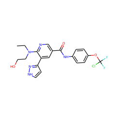 CCN(CCO)c1ncc(C(=O)Nc2ccc(OC(F)(F)Cl)cc2)cc1-c1cc[nH]n1 ZINC001772652727