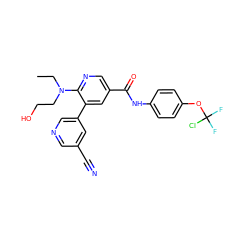 CCN(CCO)c1ncc(C(=O)Nc2ccc(OC(F)(F)Cl)cc2)cc1-c1cncc(C#N)c1 ZINC001772608189