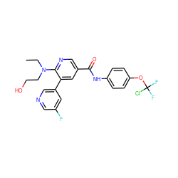 CCN(CCO)c1ncc(C(=O)Nc2ccc(OC(F)(F)Cl)cc2)cc1-c1cncc(F)c1 ZINC001772640021