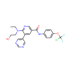 CCN(CCO)c1ncc(C(=O)Nc2ccc(OC(F)(F)Cl)cc2)cc1-c1cncnc1 ZINC000224441812