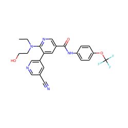 CCN(CCO)c1ncc(C(=O)Nc2ccc(OC(F)(F)F)cc2)cc1-c1cncc(C#N)c1 ZINC001772590205