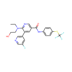 CCN(CCO)c1ncc(C(=O)Nc2ccc(SC(F)(F)F)cc2)cc1-c1cncc(F)c1 ZINC001772605846