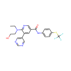 CCN(CCO)c1ncc(C(=O)Nc2ccc(SC(F)(F)F)cc2)cc1-c1cncnc1 ZINC000224399763