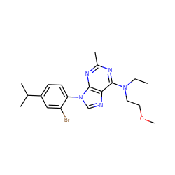 CCN(CCOC)c1nc(C)nc2c1ncn2-c1ccc(C(C)C)cc1Br ZINC000013794833