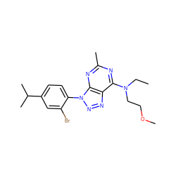 CCN(CCOC)c1nc(C)nc2c1nnn2-c1ccc(C(C)C)cc1Br ZINC000013794713