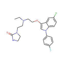 CCN(CCOc1cn(-c2ccc(F)cc2)c2ccc(Cl)cc12)CCN1CCNC1=O ZINC000013758607