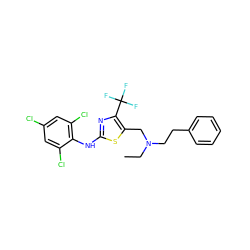 CCN(CCc1ccccc1)Cc1sc(Nc2c(Cl)cc(Cl)cc2Cl)nc1C(F)(F)F ZINC000028331081