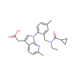 CCN(Cc1cc(C)ccc1-n1cc(CC(=O)O)c2ccc(C)nc21)C(=O)C1CC1 ZINC000205694720