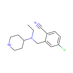 CCN(Cc1cc(Cl)ccc1C#N)C1CCNCC1 ZINC000029129753