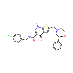 CCN(Cc1cc2c(=O)c(C(=O)NCc3ccc(Cl)cc3)cn(C)c2s1)C[C@@H](O)c1ccccc1 ZINC000028901310