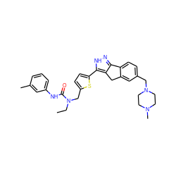 CCN(Cc1ccc(-c2[nH]nc3c2Cc2cc(CN4CCN(C)CC4)ccc2-3)s1)C(=O)Nc1cccc(C)c1 ZINC000036338896