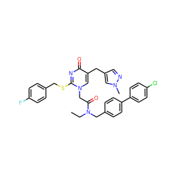 CCN(Cc1ccc(-c2ccc(Cl)cc2)cc1)C(=O)Cn1cc(Cc2cnn(C)c2)c(=O)nc1SCc1ccc(F)cc1 ZINC000026576251