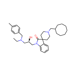 CCN(Cc1ccc(C)cc1)C[C@@H](O)CN1C(=O)C2(CCN(CC3CCCCCCC3)CC2)c2ccccc21 ZINC000028528405