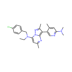 CCN(Cc1ccc(Cl)cc1)c1cc(C)nc2c(-c3cnc(N(C)C)cc3C)c(C)nn12 ZINC000013583171