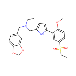 CCN(Cc1ccc2c(c1)OCO2)Cc1ccc(-c2cc(S(=O)(=O)CC)ccc2OC)[nH]1 ZINC000026983395