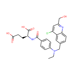 CCN(Cc1ccc2nc(CO)cc(Cl)c2c1)c1ccc(C(=O)N[C@@H](CCC(=O)O)C(=O)O)cc1 ZINC000013726093