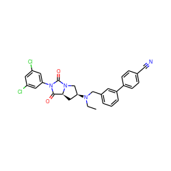 CCN(Cc1cccc(-c2ccc(C#N)cc2)c1)[C@H]1C[C@H]2C(=O)N(c3cc(Cl)cc(Cl)c3)C(=O)N2C1 ZINC000028366744