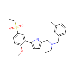 CCN(Cc1cccc(C)c1)Cc1ccc(-c2cc(S(=O)(=O)CC)ccc2OC)[nH]1 ZINC000026994830