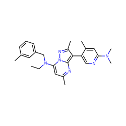 CCN(Cc1cccc(C)c1)c1cc(C)nc2c(-c3cnc(N(C)C)cc3C)c(C)nn12 ZINC000013583163