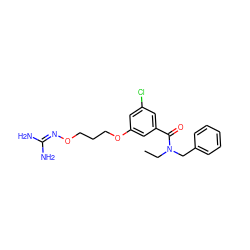 CCN(Cc1ccccc1)C(=O)c1cc(Cl)cc(OCCCON=C(N)N)c1 ZINC000027201136