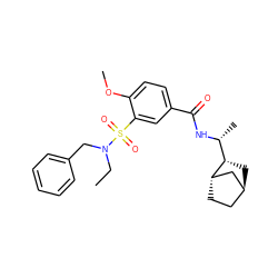 CCN(Cc1ccccc1)S(=O)(=O)c1cc(C(=O)N[C@H](C)[C@@H]2C[C@H]3CC[C@H]2C3)ccc1OC ZINC000102701428