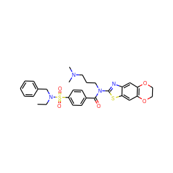 CCN(Cc1ccccc1)S(=O)(=O)c1ccc(C(=O)N(CCCN(C)C)c2nc3cc4c(cc3s2)OCCO4)cc1 ZINC000038139115