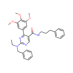 CCN(Cc1ccccc1)c1ncc(C(=O)NCCCc2ccccc2)c(-c2cc(OC)c(OC)c(OC)c2)n1 ZINC000044417958