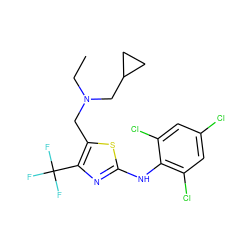 CCN(Cc1sc(Nc2c(Cl)cc(Cl)cc2Cl)nc1C(F)(F)F)CC1CC1 ZINC000028138132