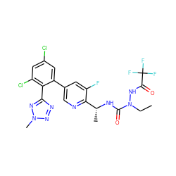 CCN(NC(=O)C(F)(F)F)C(=O)N[C@H](C)c1ncc(-c2cc(Cl)cc(Cl)c2-c2nnn(C)n2)cc1F ZINC000049757521