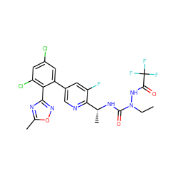 CCN(NC(=O)C(F)(F)F)C(=O)N[C@H](C)c1ncc(-c2cc(Cl)cc(Cl)c2-c2noc(C)n2)cc1F ZINC000049766578