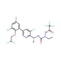 CCN(NC(=O)C(F)(F)F)C(=O)N[C@H](C)c1ncc(-c2cc(Cl)cc(Cl)c2OCC(F)F)cc1F ZINC000049766493