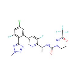 CCN(NC(=O)C(F)(F)F)C(=O)N[C@H](C)c1ncc(-c2cc(Cl)cc(F)c2-c2nnn(C)n2)cc1F ZINC000049766422