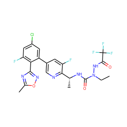 CCN(NC(=O)C(F)(F)F)C(=O)N[C@H](C)c1ncc(-c2cc(Cl)cc(F)c2-c2noc(C)n2)cc1F ZINC000049762110