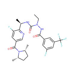 CCN(NC(=O)c1cc(F)cc(C(F)(F)F)c1)C(=O)N[C@H](C)c1ncc(C(=O)N2[C@@H](C)CC[C@H]2C)cc1F ZINC000049757199