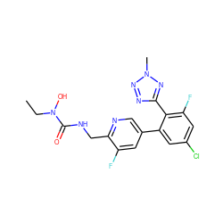 CCN(O)C(=O)NCc1ncc(-c2cc(Cl)cc(F)c2-c2nnn(C)n2)cc1F ZINC000045388056