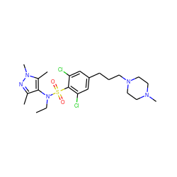 CCN(c1c(C)nn(C)c1C)S(=O)(=O)c1c(Cl)cc(CCCN2CCN(C)CC2)cc1Cl ZINC000299838319