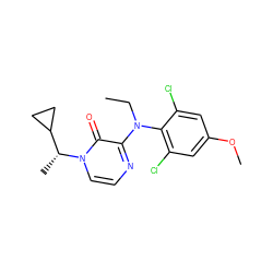 CCN(c1c(Cl)cc(OC)cc1Cl)c1nccn([C@H](C)C2CC2)c1=O ZINC000043074760