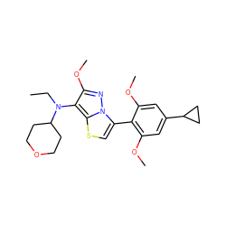 CCN(c1c(OC)nn2c(-c3c(OC)cc(C4CC4)cc3OC)csc12)C1CCOCC1 ZINC000096172598