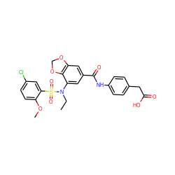 CCN(c1cc(C(=O)Nc2ccc(CC(=O)O)cc2)cc2c1OCO2)S(=O)(=O)c1cc(Cl)ccc1OC ZINC000299859791