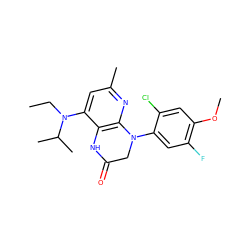 CCN(c1cc(C)nc2c1NC(=O)CN2c1cc(F)c(OC)cc1Cl)C(C)C ZINC000013584787