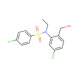 CCN(c1cc(Cl)ccc1CO)S(=O)(=O)c1ccc(Cl)cc1 ZINC000028823203