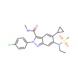 CCN(c1cc2nn(-c3ccc(Cl)cc3)c(C(=O)NC)c2cc1C1CC1)S(C)(=O)=O ZINC000096174182