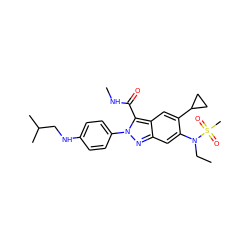 CCN(c1cc2nn(-c3ccc(NCC(C)C)cc3)c(C(=O)NC)c2cc1C1CC1)S(C)(=O)=O ZINC000096174171