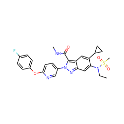 CCN(c1cc2nn(-c3ccc(Oc4ccc(F)cc4)nc3)c(C(=O)NC)c2cc1C1CC1)S(C)(=O)=O ZINC000096174174