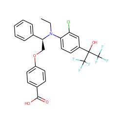 CCN(c1ccc(C(O)(C(F)(F)F)C(F)(F)F)cc1Cl)[C@@H](COc1ccc(C(=O)O)cc1)c1ccccc1 ZINC000038149593