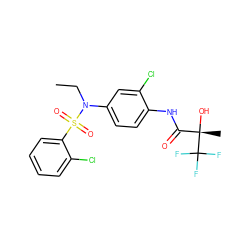 CCN(c1ccc(NC(=O)[C@](C)(O)C(F)(F)F)c(Cl)c1)S(=O)(=O)c1ccccc1Cl ZINC000040431269