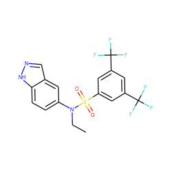 CCN(c1ccc2[nH]ncc2c1)S(=O)(=O)c1cc(C(F)(F)F)cc(C(F)(F)F)c1 ZINC000073158075